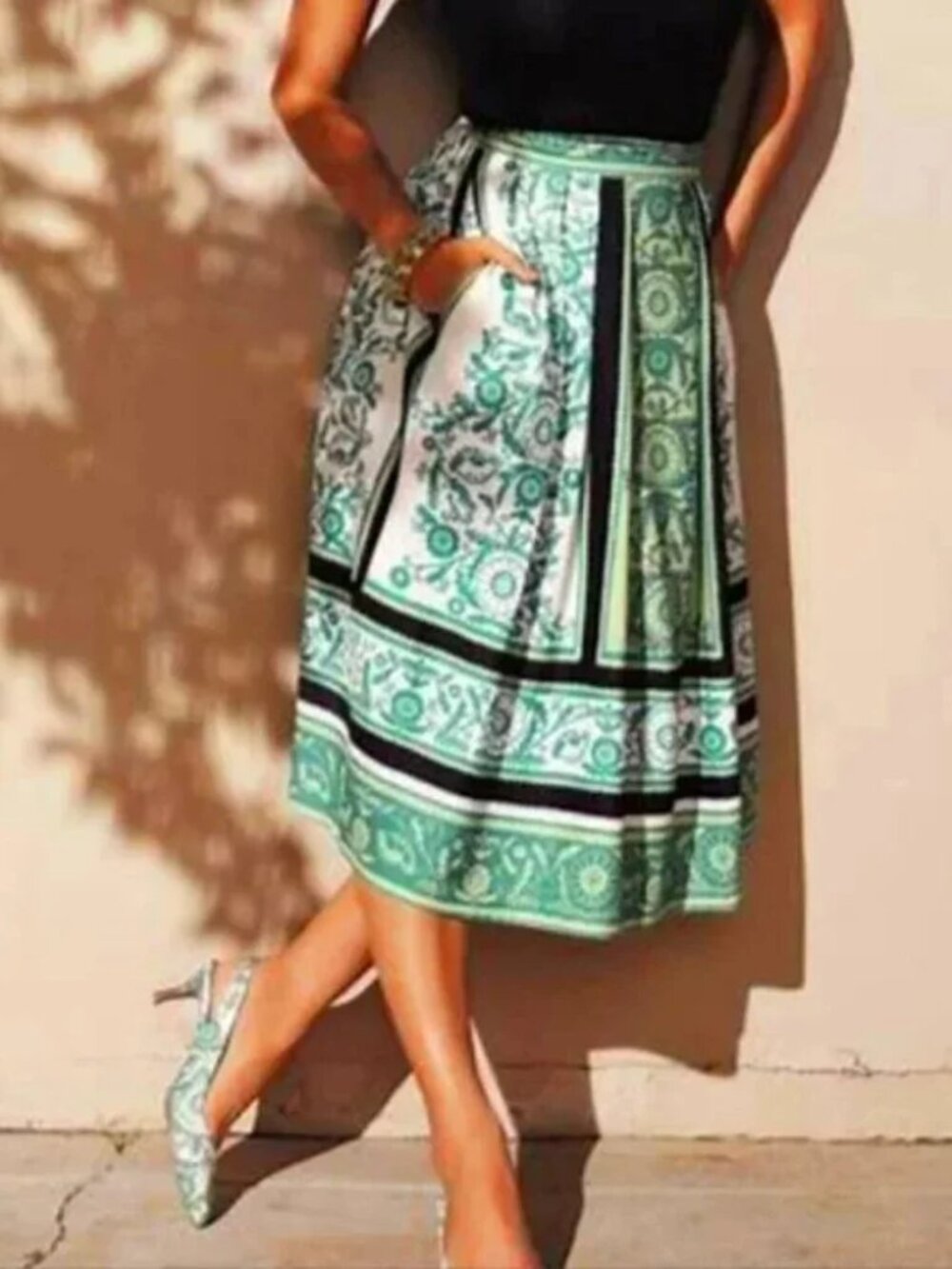 Eva Mendes NY & Company Green Baroque Floral A-Line Skirt 0